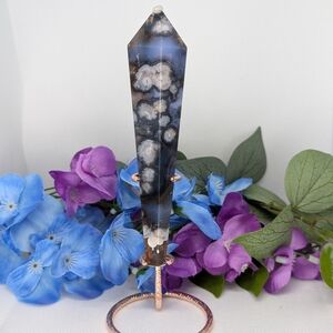 Blue Flower Agate Wand W/Stand